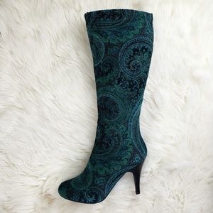 Diba Teal Pattern Heeled Boots